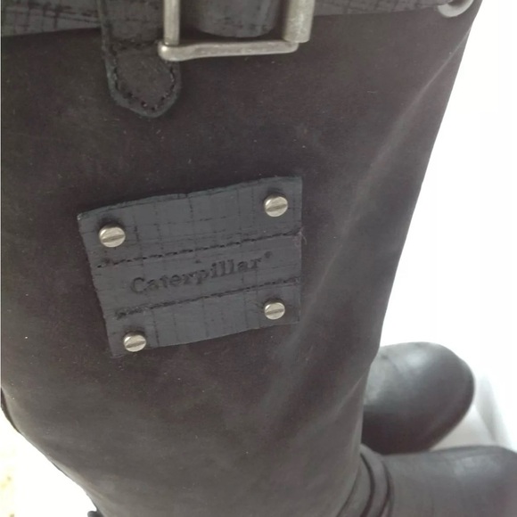 Caterpillar Knee High Black Leather Motorcycle Pull On Grunge Boots  Size 8.5 - Picture 4 of 5